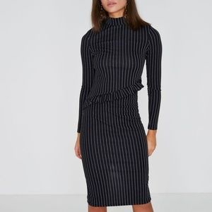 River island black pinstripe frill midi dress